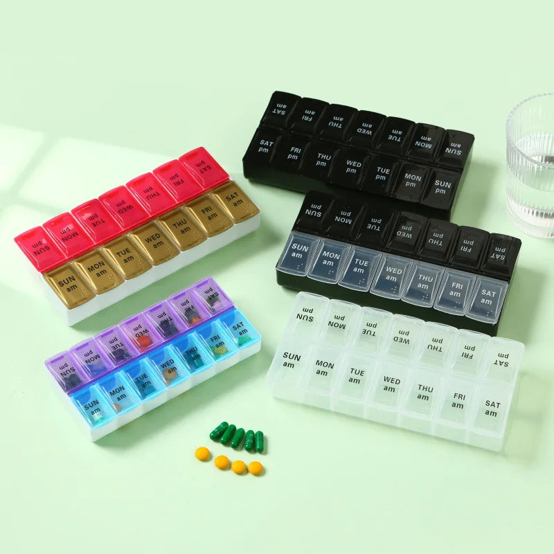 edistore, edistore.us, Weekly Portable Travel Pill Cases Box 7 Days Organizer 14 Grids Pills Container