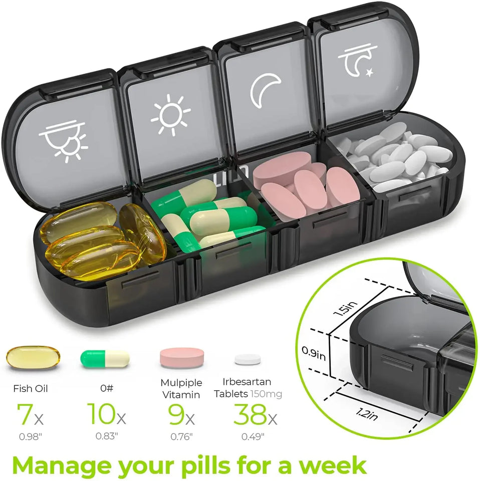 edistore, edistore.us, ATUBAN Weekly Pill Organizer 4 Times a Day with 7 Daily Large Pill Box Cases to Hold Fish Oils, Vitamins, Supplements,Medication